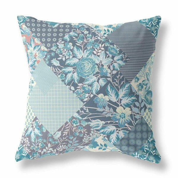 Homeroots 18 in. Boho Floral Indoor & Outdoor Throw Pillow Aqua & Navy 413956